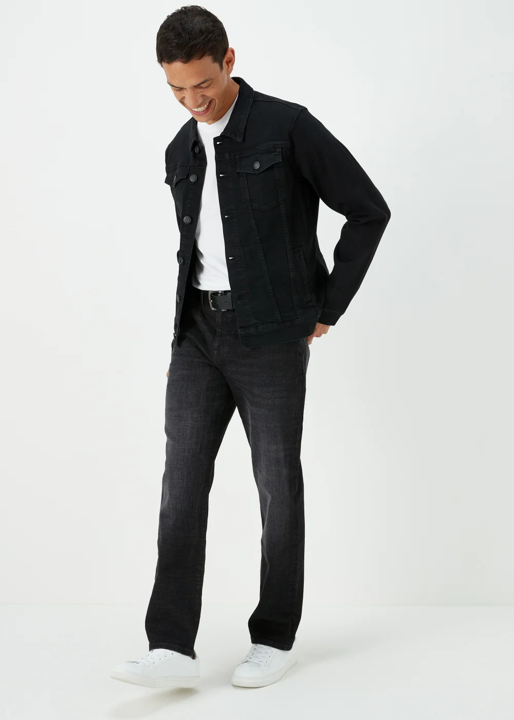 Black Straight Fit Belted Jeans - 30 R Image 4
