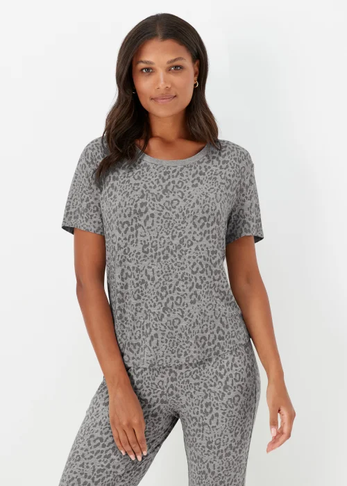 Grey Marl Animal Print Pyjama Top - Small Image 1