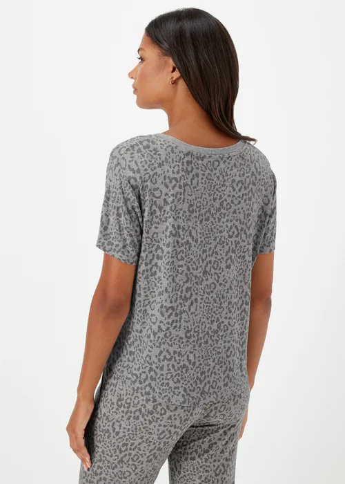 Grey Marl Animal Print Pyjama Top - Small Image 2