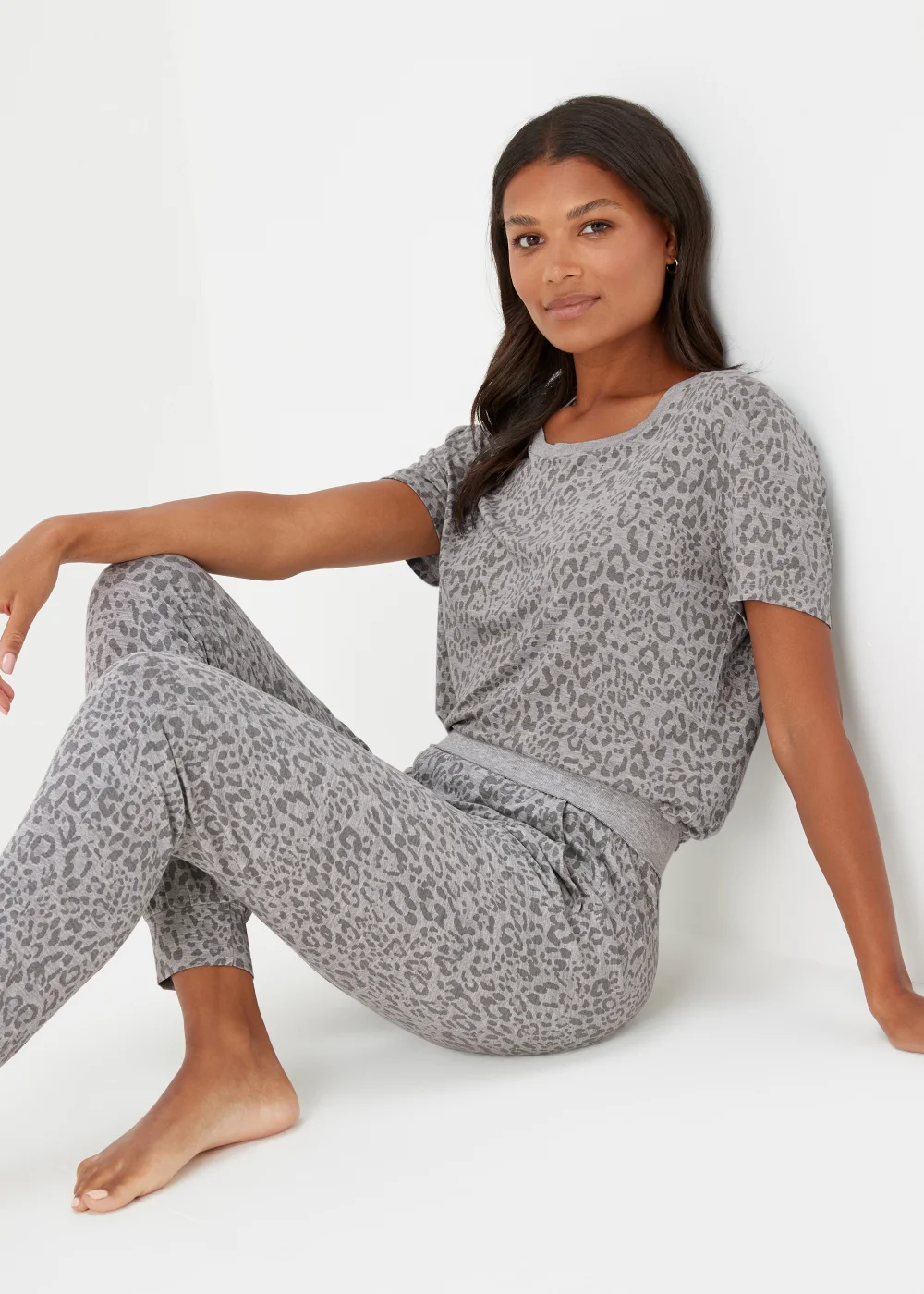 Grey Marl Animal Print Pyjama Bottoms - Small Image 3