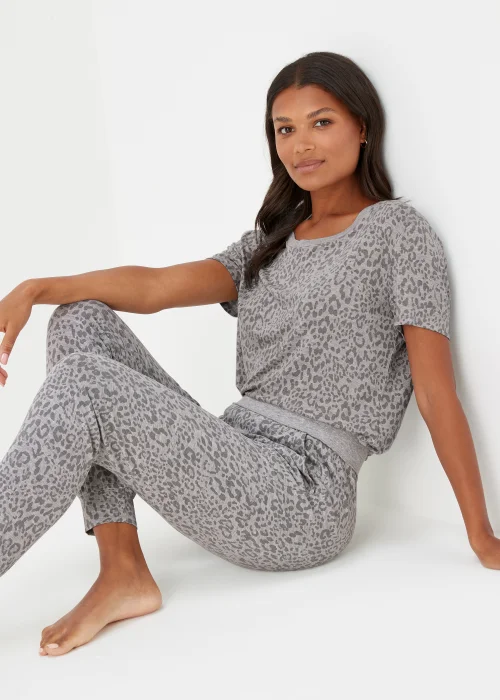 Grey Marl Animal Print Pyjama Bottoms - Small Image 3