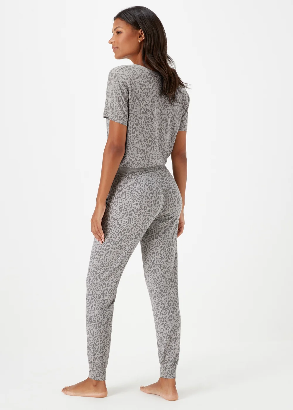 Grey Marl Animal Print Pyjama Bottoms - Small Image 2