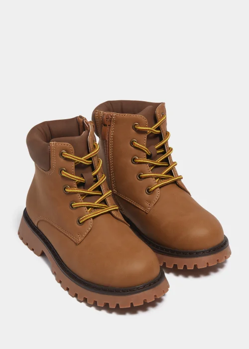 Boys Tan Lace Up Hiker Boots (Younger 10-Older 6) - Size 10 Infants Image 1