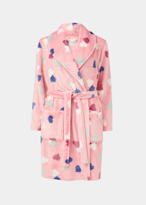Pink Heart Print Fleece Dressing Gown - Extra small Image 4