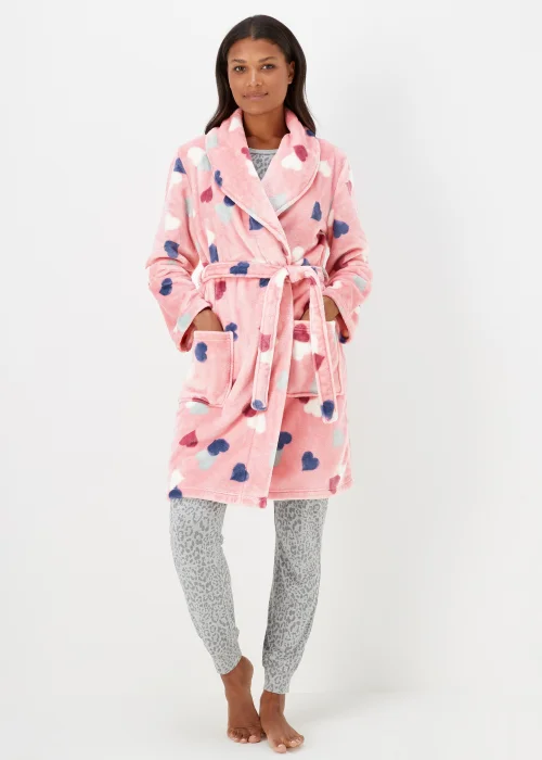 Pink Heart Print Fleece Dressing Gown - Extra small Image 1