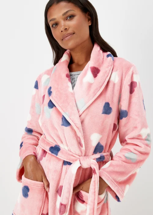 Pink Heart Print Fleece Dressing Gown - Extra small Image 3