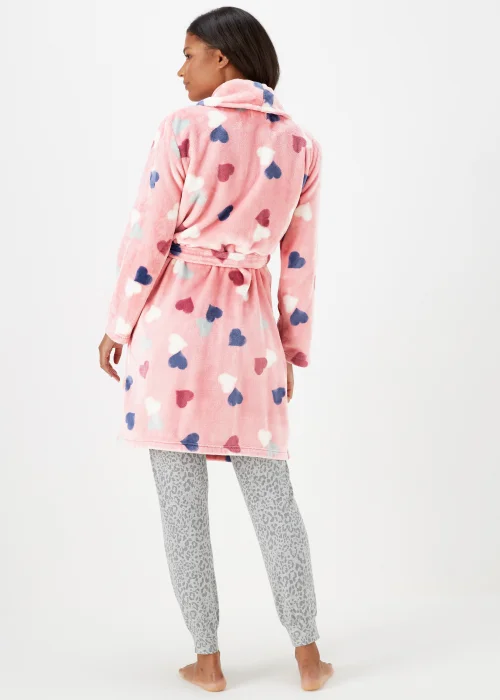 Pink Heart Print Fleece Dressing Gown - Extra small Image 2
