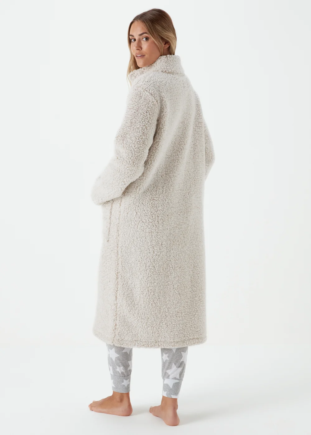 Cream Borg Zip Up Dressing Gown - Extra small Image 2