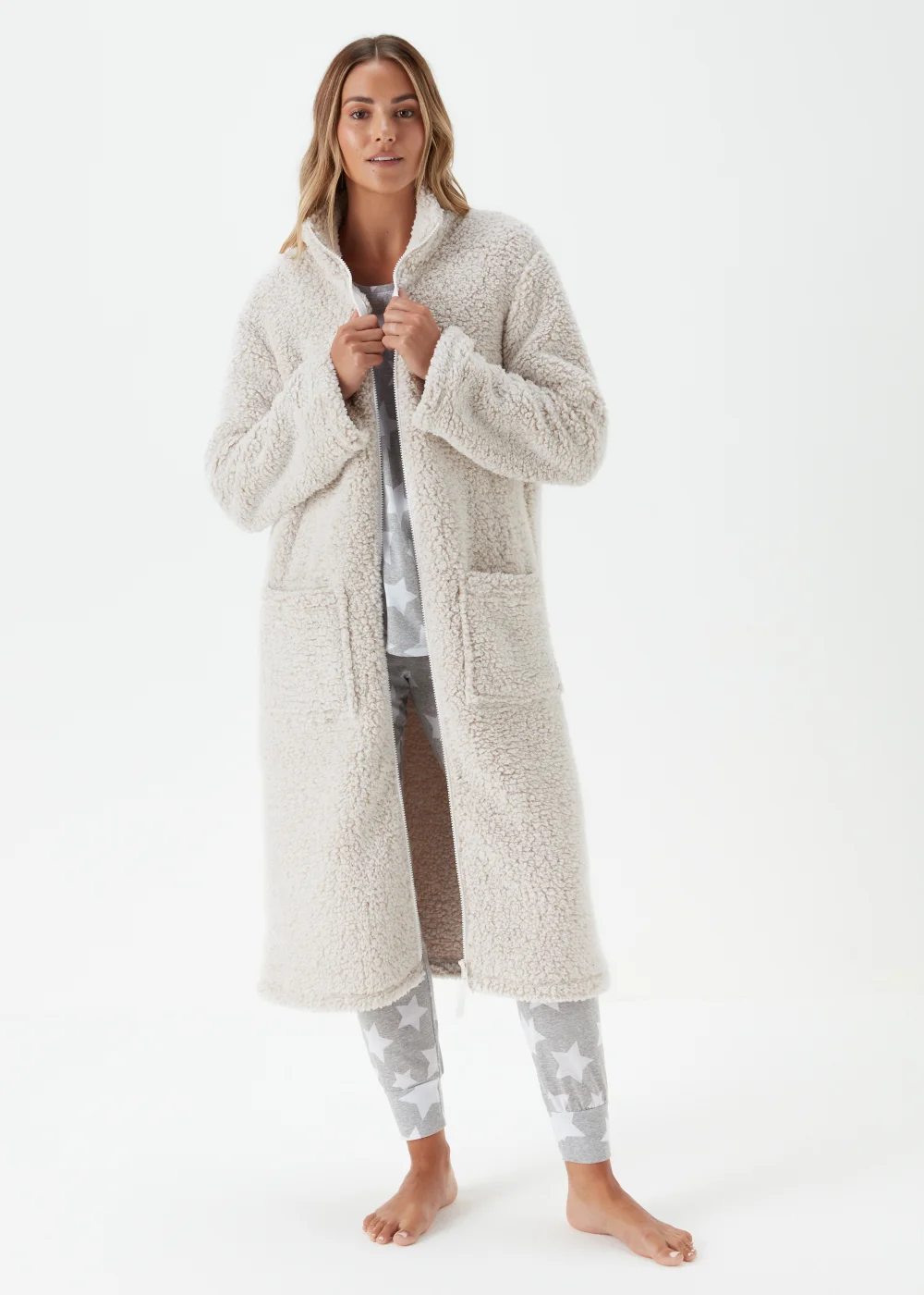 Cream Borg Zip Up Dressing Gown - Extra small Image 1