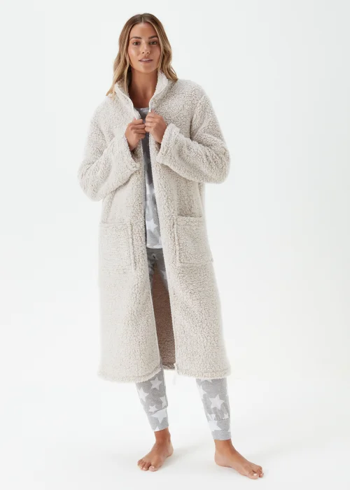 Cream Borg Zip Up Dressing Gown - Extra small Image 1