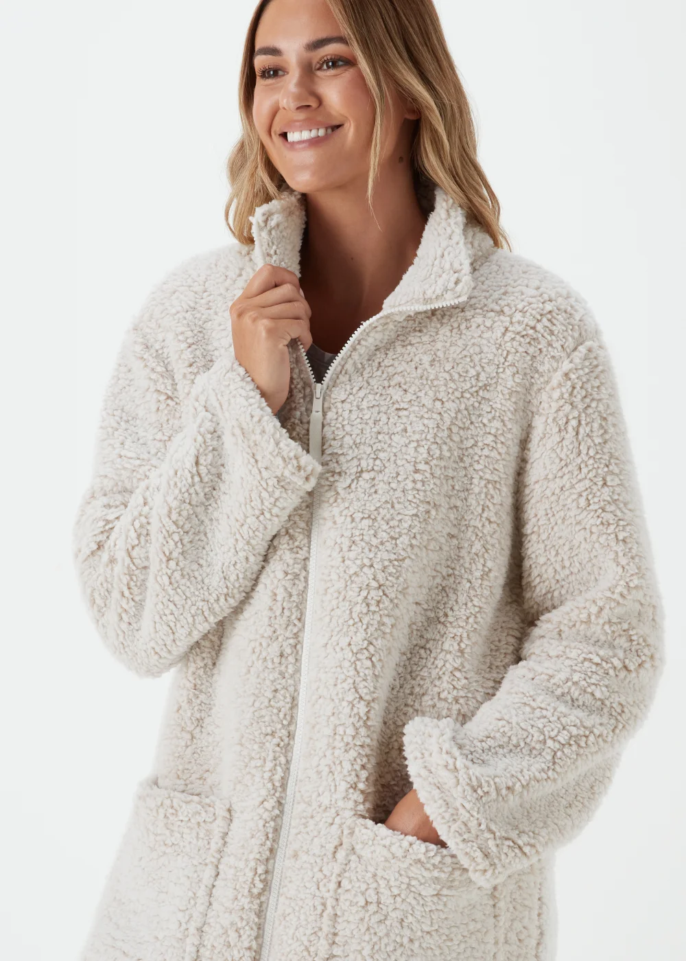 Cream Borg Zip Up Dressing Gown - Extra small Image 3