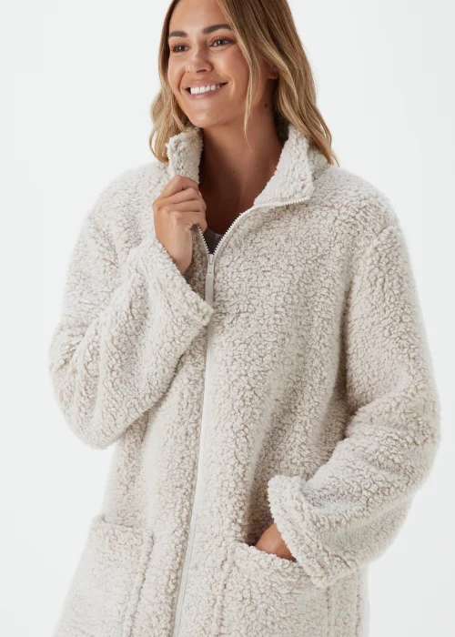 Cream Borg Zip Up Dressing Gown - Extra small Image 3