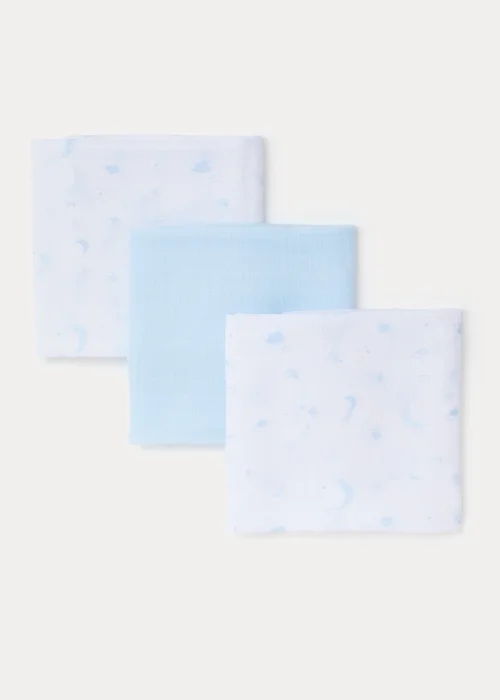 3 Pack Blue Muslin Cloths - One Size Image 1
