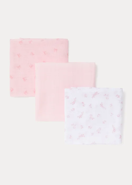 3 Pack Pink Muslin Cloths (73cm x 73cm) - One Size Image 1