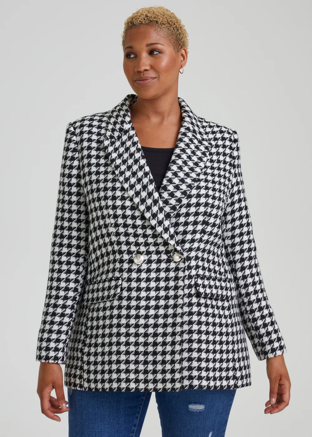 Papaya Curve Black & White Print Blazer - 18 Image 1