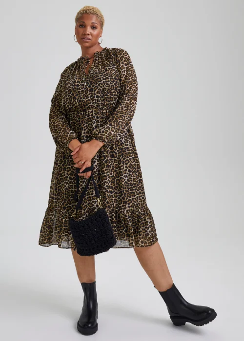 Papaya Curve Brown Animal Print Chiffon Midi Dress - 18 Image 4