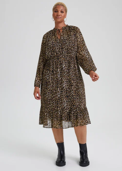 Papaya Curve Brown Animal Print Chiffon Midi Dress - 18 Image 1