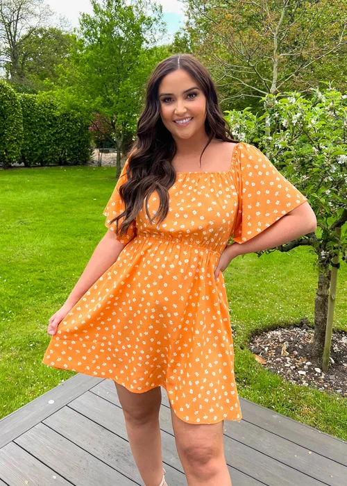 In the Style Jac Jossa Orange Floral Print Swing Dress - 8 Image 1