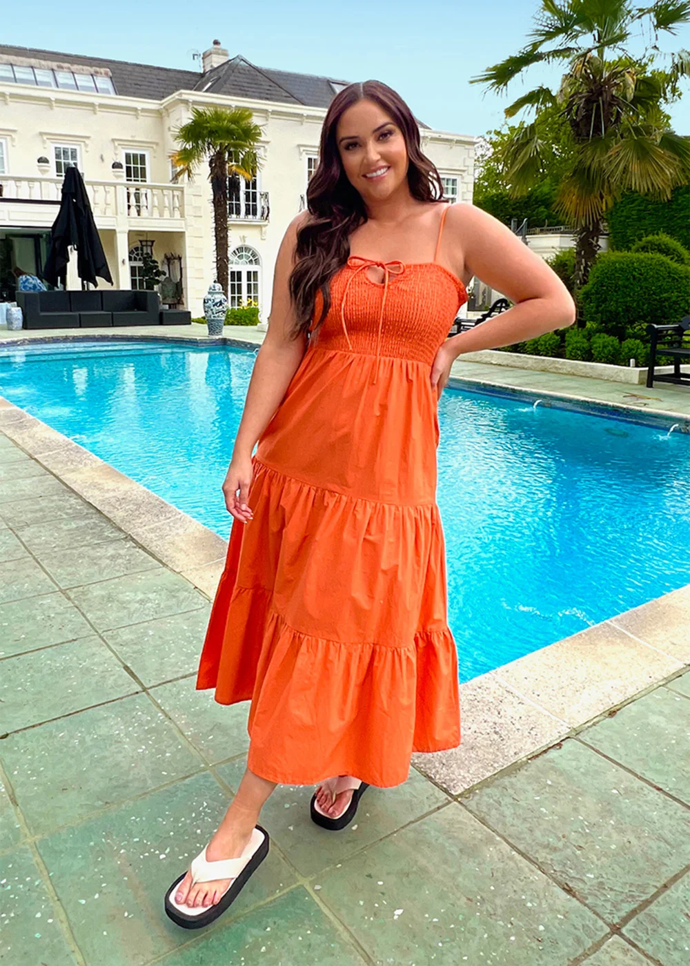 orange midaxi dress LTS Women's Tall Rust Orange Floral Midi Dress Size 18