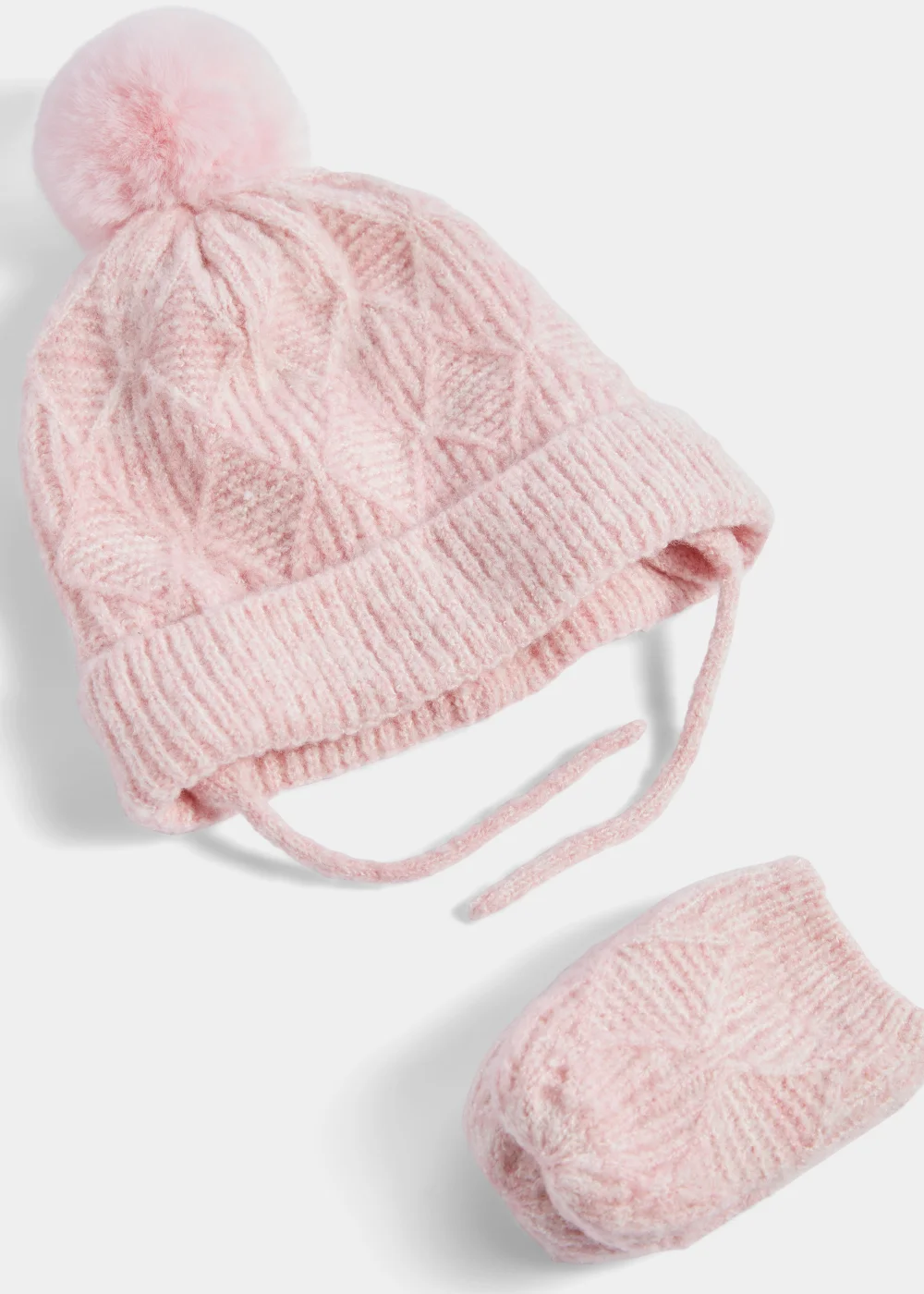 2 Piece Pink Diamond Baby Trapper Hat & Mittens Set (Newborn-2yrs) - Age 0 - 3 Months Image 2