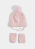 2 Piece Pink Diamond Baby Trapper Hat & Mittens Set (Newborn-2yrs) - Age 0 - 3 Months Image 1