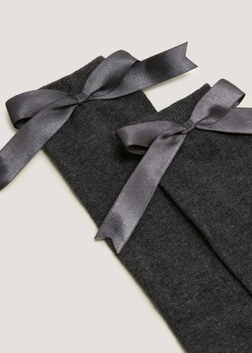 Girls 2 Pack Grey Bow Over the Knee Socks (Younger 6-Older 5.5) - Sizes 4-5.5 Image 2