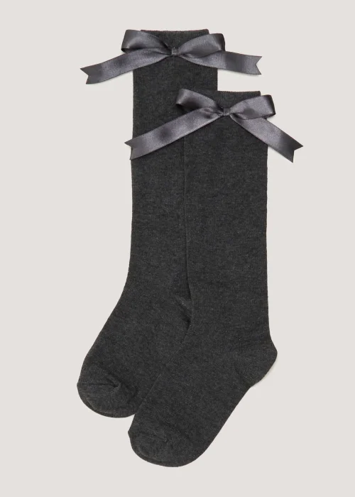 Girls 2 Pack Grey Bow Over the Knee Socks (Younger 6-Older 5.5) - Sizes 4-5.5 Image 1