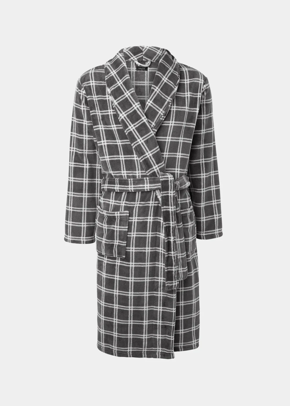 Grey Check Print Coral Fleece Dressing Gown - Small Image 4