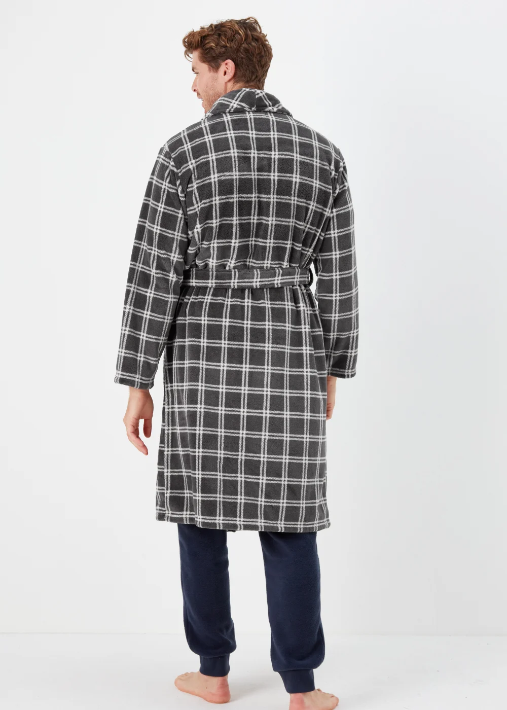 Grey Check Print Coral Fleece Dressing Gown - Small Image 2
