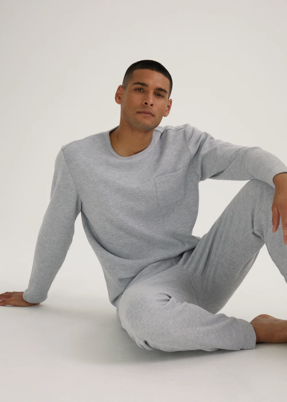 Grey Waffle Long Sleeve Pyjama Top - Extra small Image 3