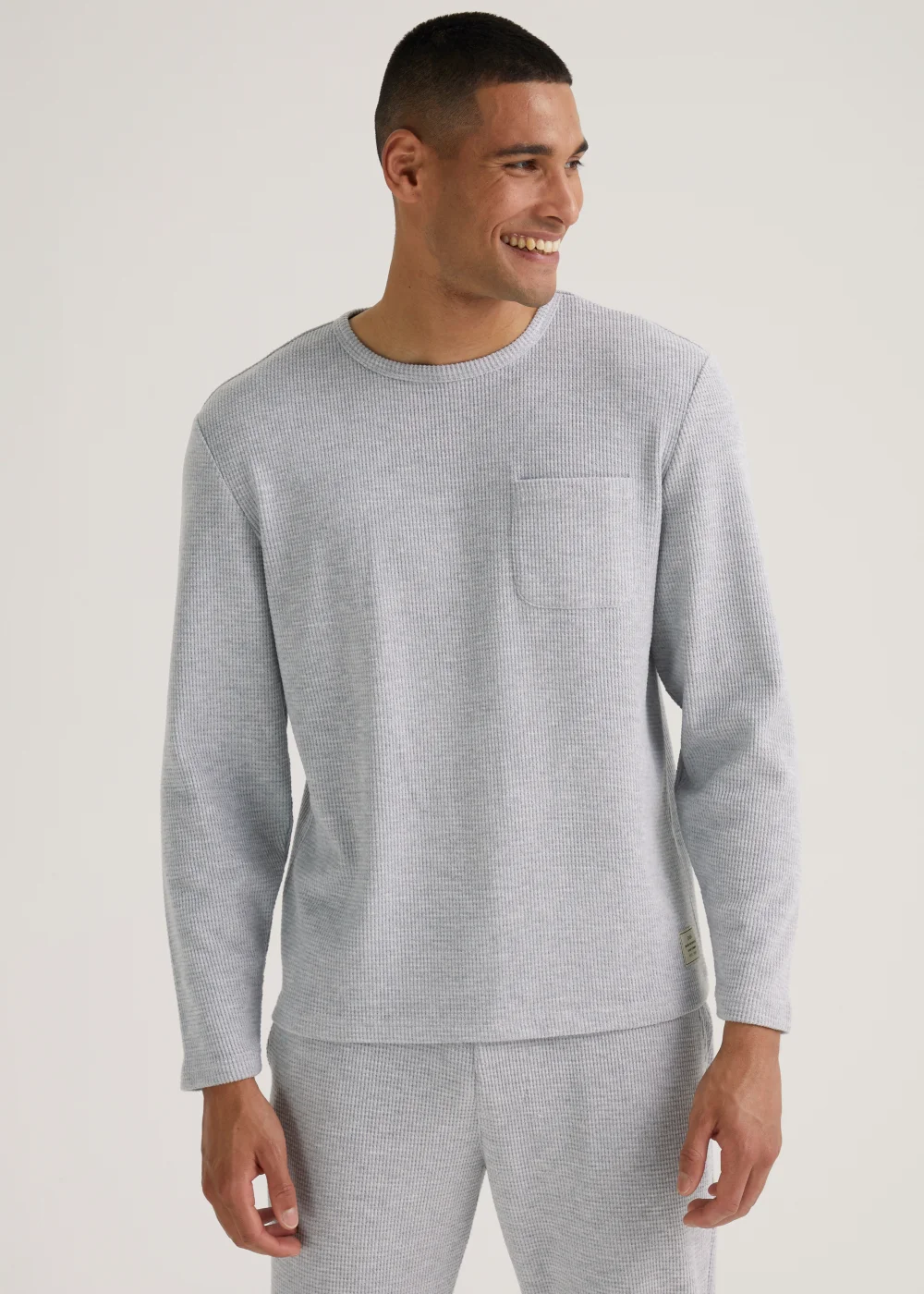 Grey Waffle Long Sleeve Pyjama Top - Extra small Image 1