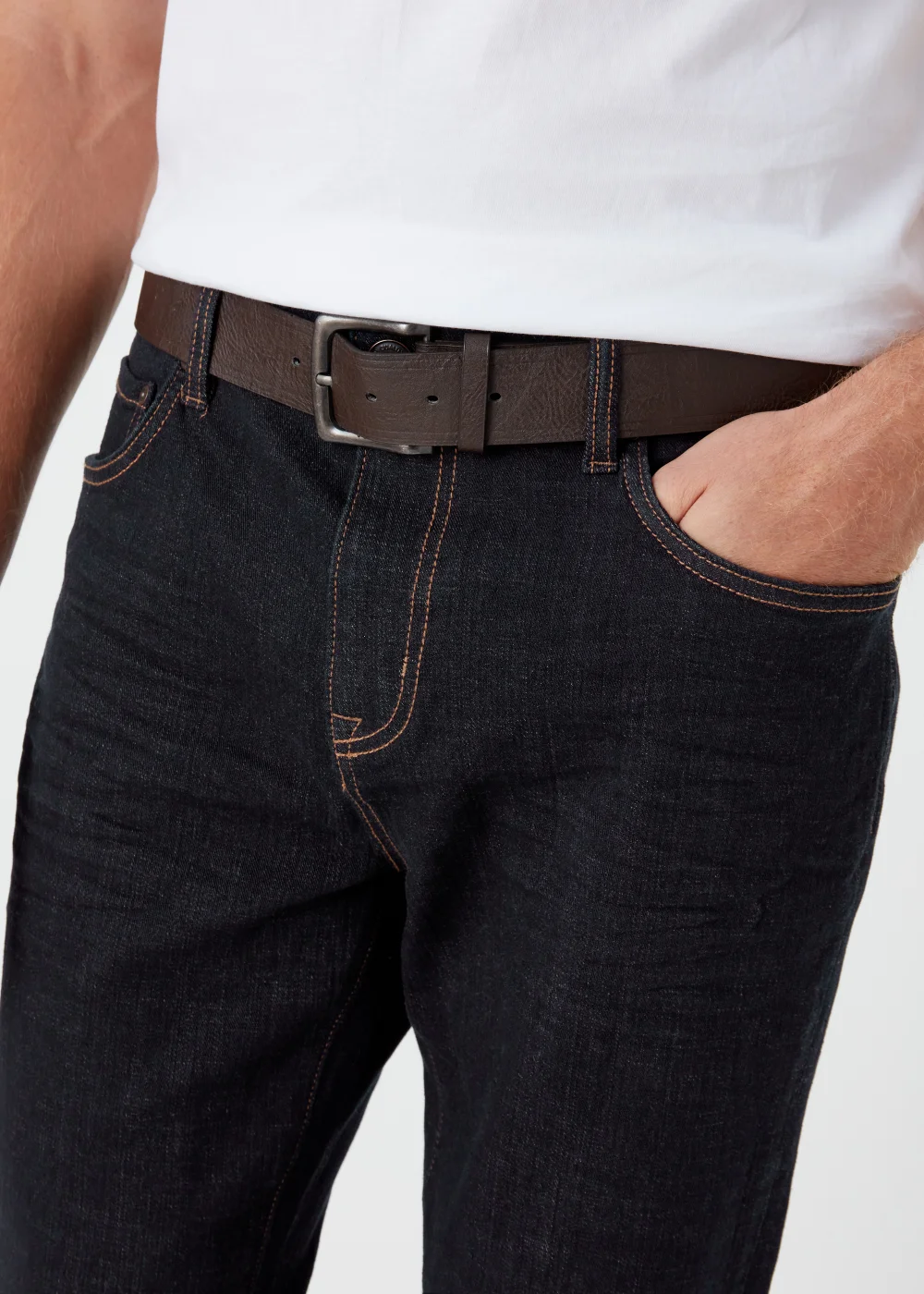 Dark Raw Wash Bootcut Belted Jeans - 30 Waist Regular Image 3