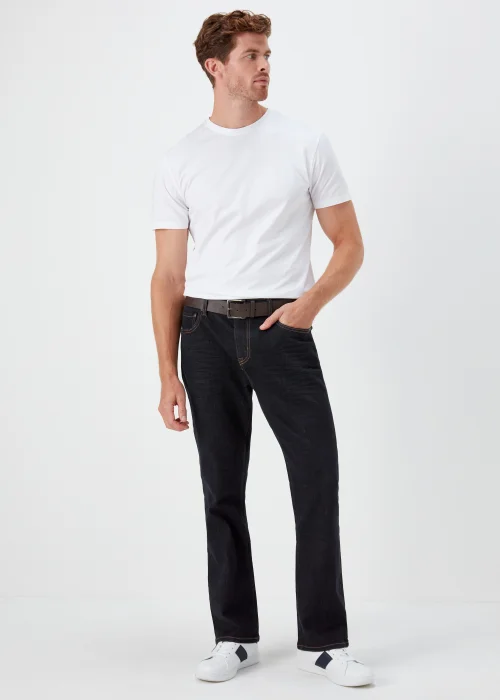 Dark Raw Wash Bootcut Belted Jeans - 30 Waist Regular Image 1