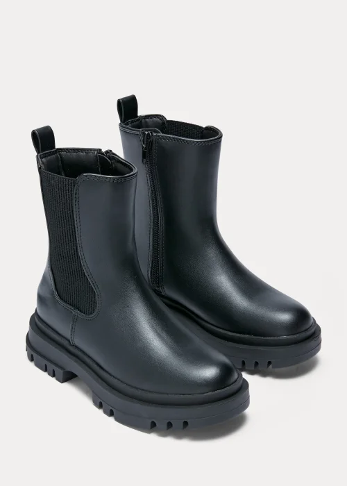 Girls Black Mid Calf Chelsea Boots (Younger 10-Older 5) - Size 1 Image 1