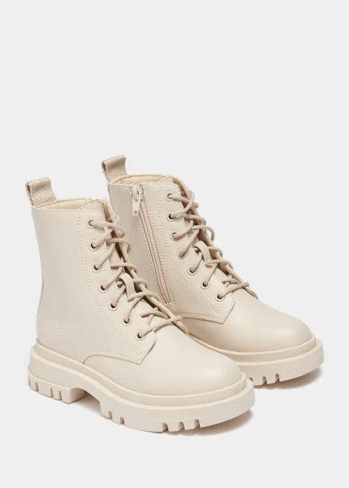 Girls Cream Lace Up Boots (Younger 10-Older 5) - Size 1 Image 1