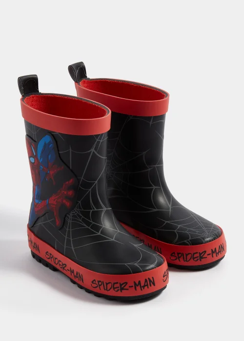 Kids Black Marvel Spider-Man Rubber Wellies (Younger 4-12) - Size 4 Infants Image 1