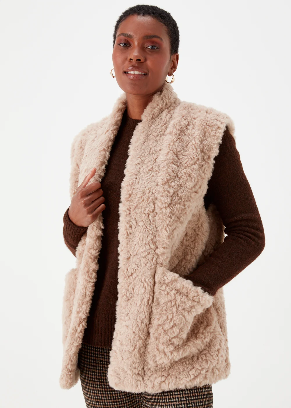 Beige Faux Fur Gilet - 8 Image 1