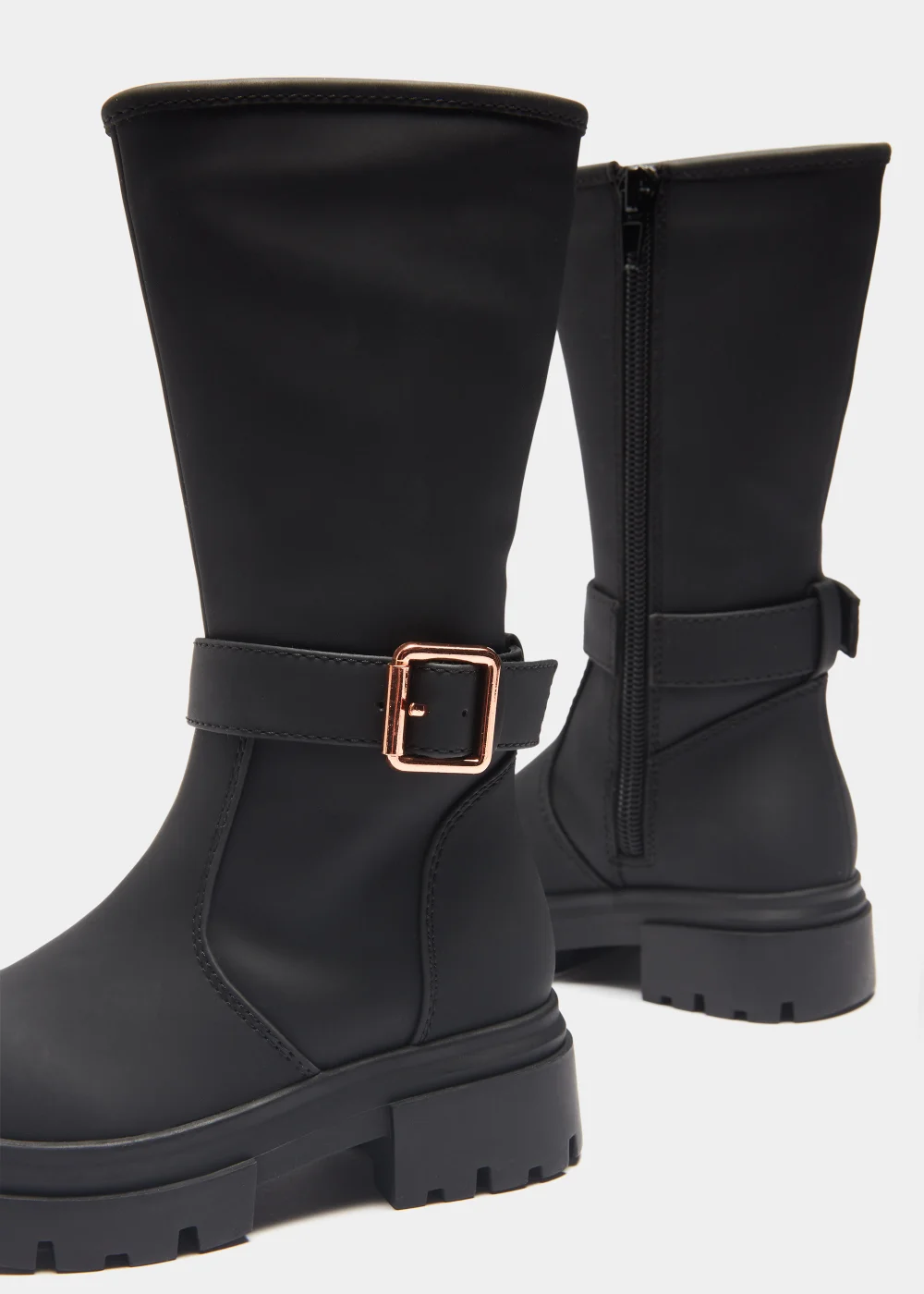 Girls Black Buckle Knee High Boots (Younger 4-12) - Size 4 Infants Image 2