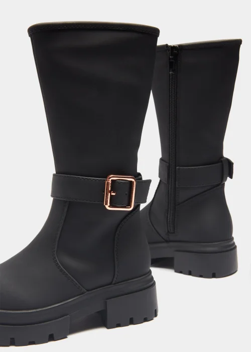 Girls Black Buckle Knee High Boots (Younger 4-12) - Size 4 Infants Image 2