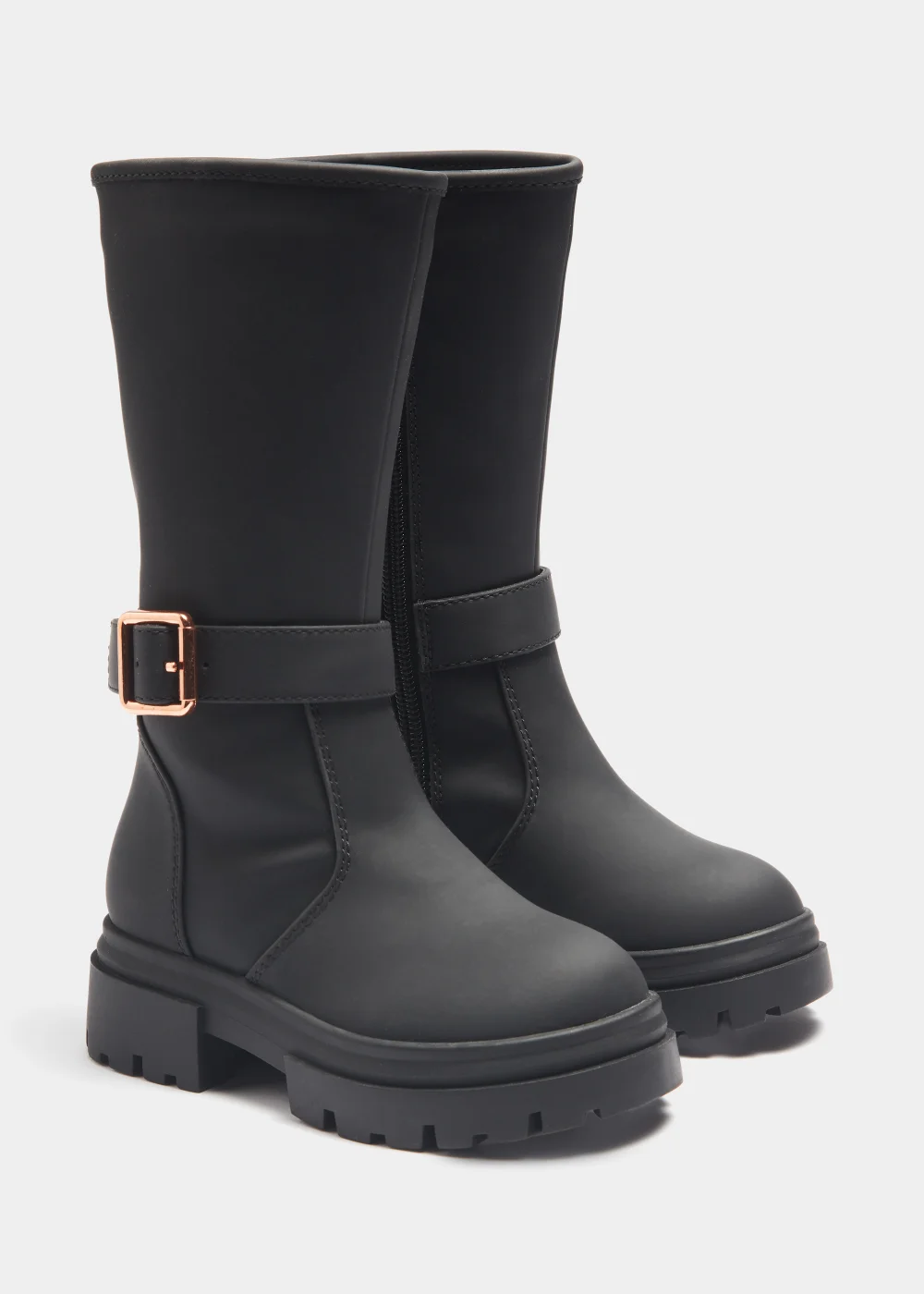 Girls Black Buckle Knee High Boots (Younger 4-12) - Size 4 Infants Image 1