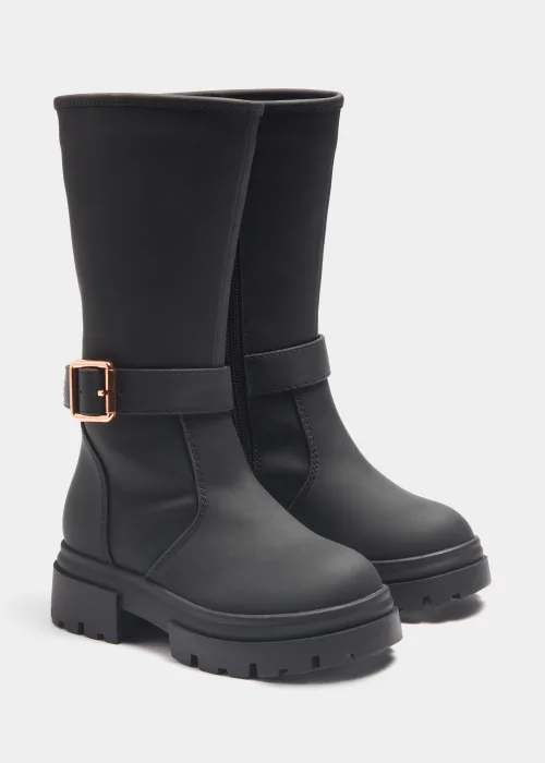 Girls Black Buckle Knee High Boots (Younger 4-12) - Size 4 Infants Image 1