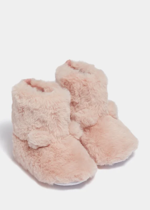 Pink Bunny Faux Fur Soft Sole Baby Boots (Newborn-18mths) - Age 0 - 3 Months Image 1