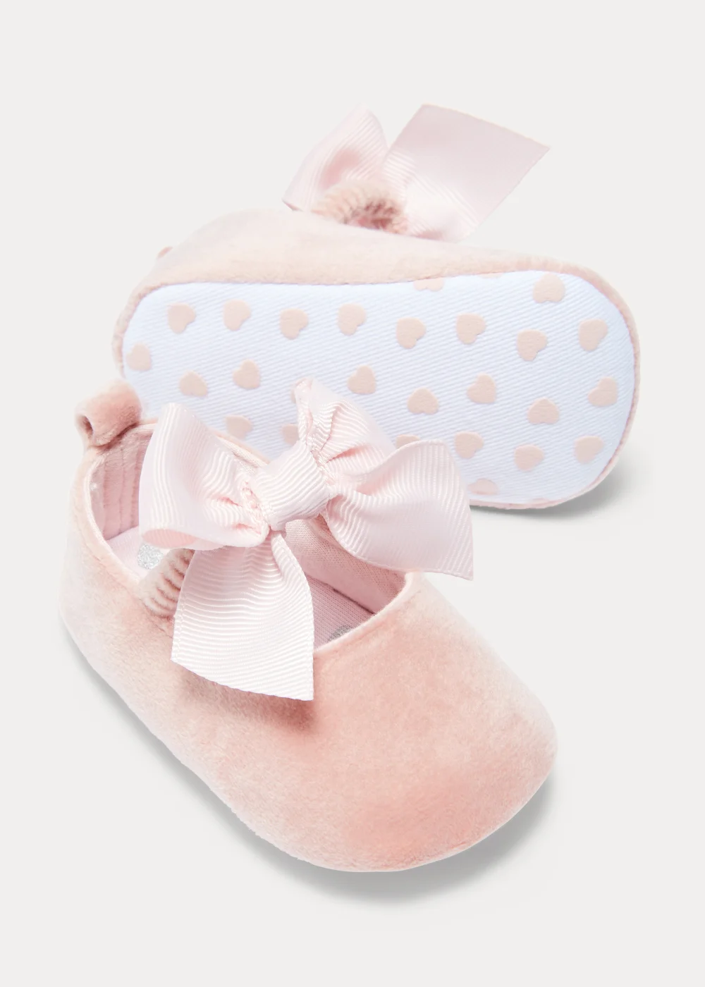 Pink Velvet Bow Soft Sole Baby Ballet Flats (Newborn-18mths) - Age 0 - 3 Months Image 2