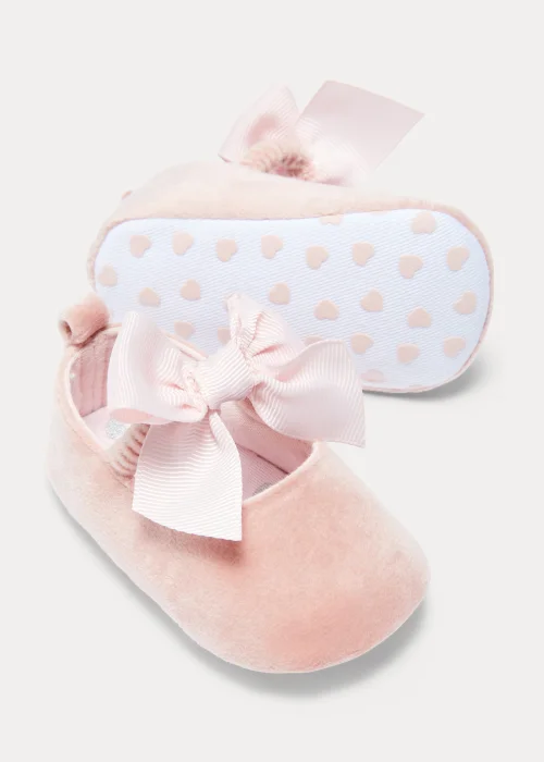 Pink Velvet Bow Soft Sole Baby Ballet Flats (Newborn-18mths) - Age 0 - 3 Months Image 2