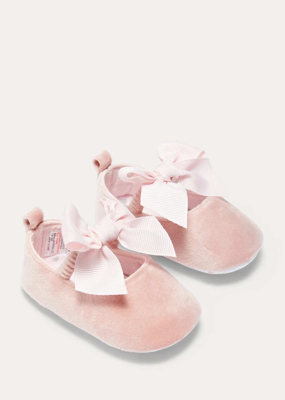 Pink Velvet Bow Soft Sole Baby Ballet Flats (Newborn-18mths) - Age 0 - 3 Months Image 1