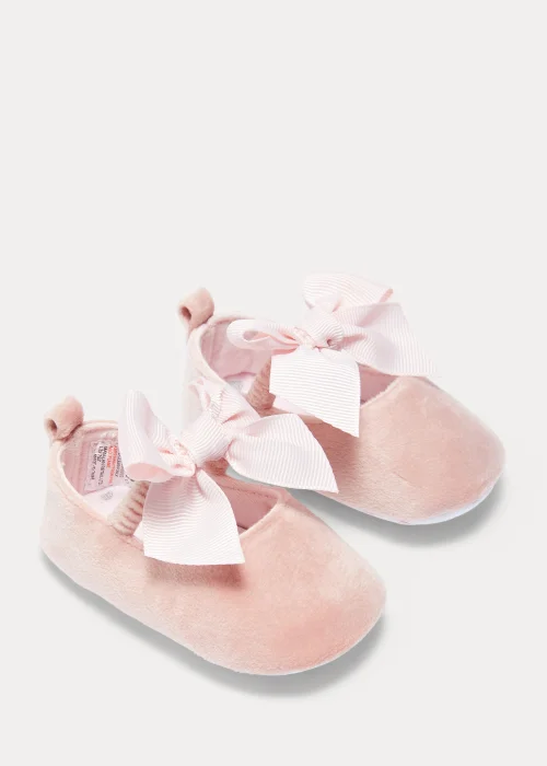 Pink Velvet Bow Soft Sole Baby Ballet Flats (Newborn-18mths) - Age 0 - 3 Months Image 1
