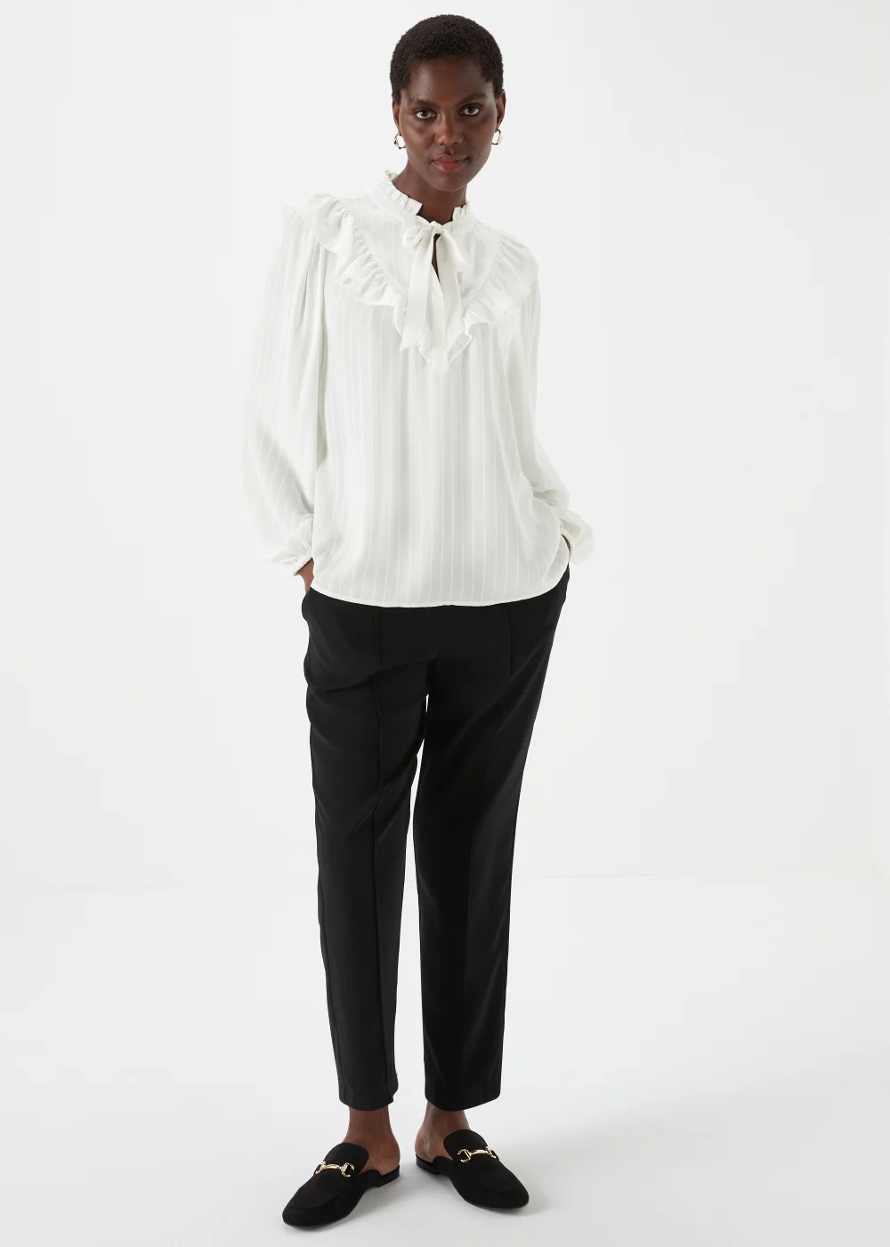 White Tie Neck Blouse - Size 8 Image 1