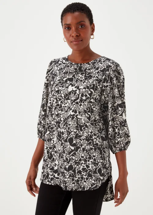 Black Floral Print Bubble Box Top - 8 Image 1