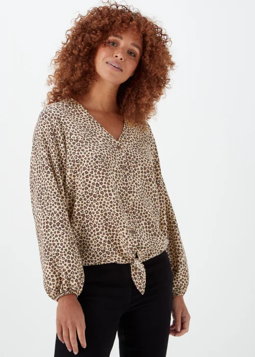 Stone Animal Print Tie Front Blouse - 8 Image 4