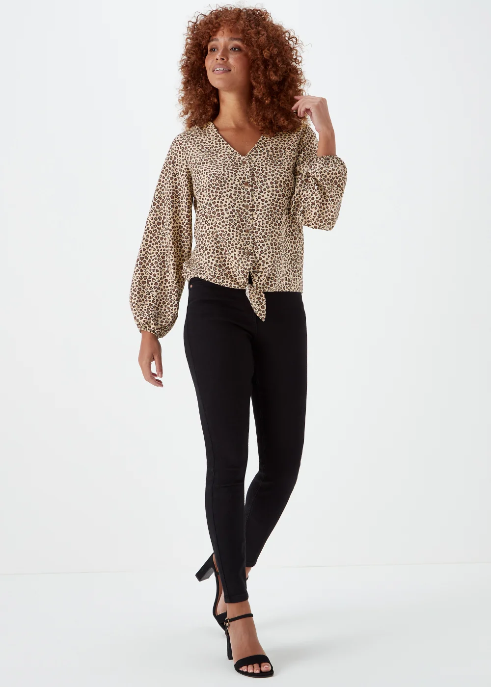 Stone Animal Print Tie Front Blouse - 8 Image 1